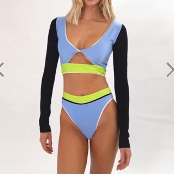 NWT OneOne Swimwear Bikini Set Hawaii Karen Paulina Long Sleeve High Waist NEW - Picture 4 of 12